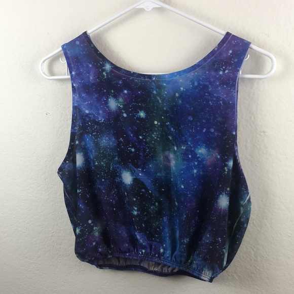 ‘LA Hearts’ Galaxy Blue and Purple Elastic Band Cutout Crop Top - Picture 10 of 10